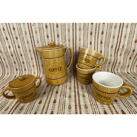 Vintage Coffee Pot, Wood Grain Barrel, Mid Century, Made In Japan - Picture 10 of 10